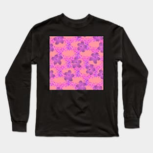 Basket Weave Vines and Flowers on Peach Repeat 5748 Long Sleeve T-Shirt